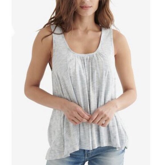 LUCKY Brand Boho flowy Tank Top SMALL Pleated in Allure gray sleeveless NEW - Picture 3 of 11